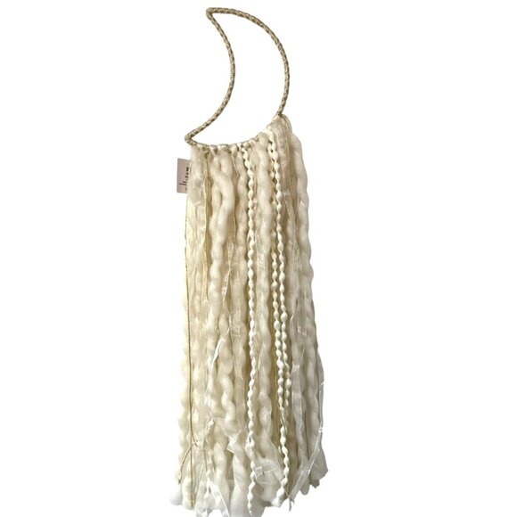 Moon Shaped Wall Hanging Deco Textured Cream Gold Tassels Bohemian Nursery Decor - Picture 1 of 9
